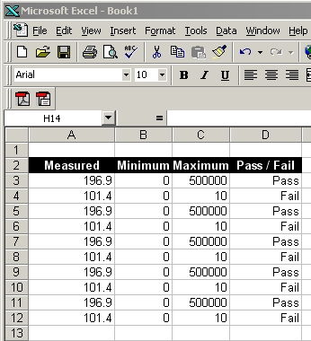 Measurement Results are sent directly to Excel spreadsheets