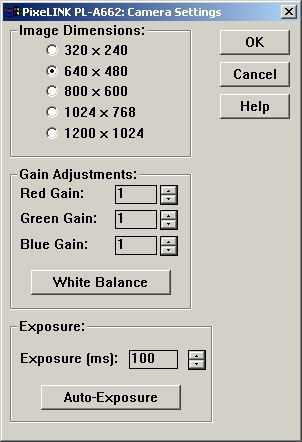 PixelLINK PL A662 Settings with Auto-Exposure control