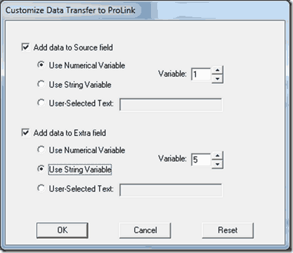 Customize Data Transfer to ProLink