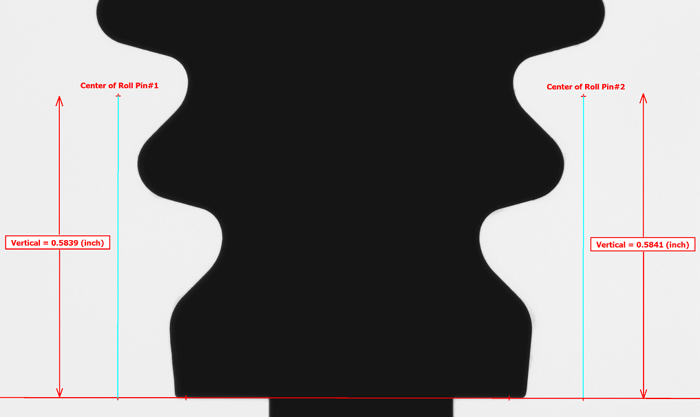 Roll pin distance measurement from a datum line