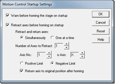 Retract axes before homing on startup of VisionGauge OnLine