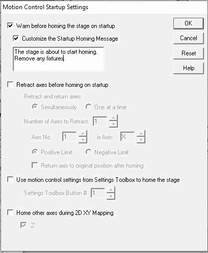 Motion Control settings - customize startup message