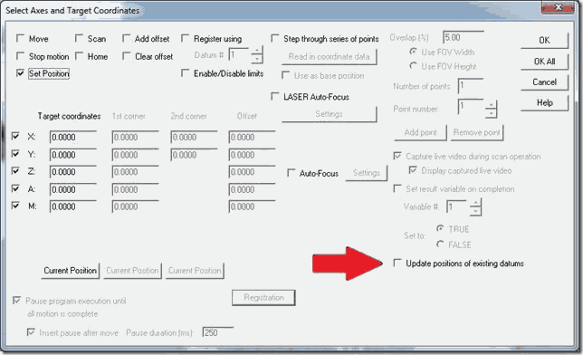 Program Toolbox - Motion - Set Position Update Existing Datums option