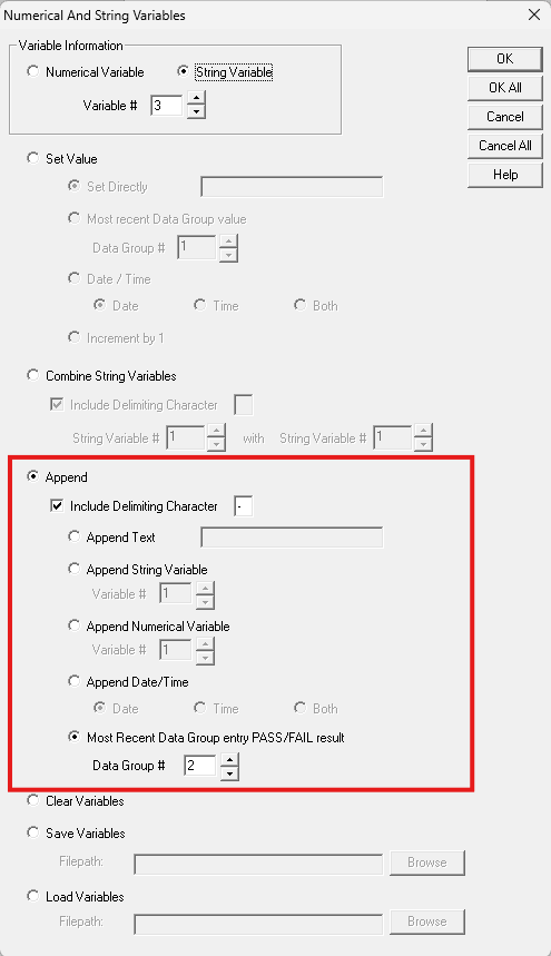 Append last result to string variable