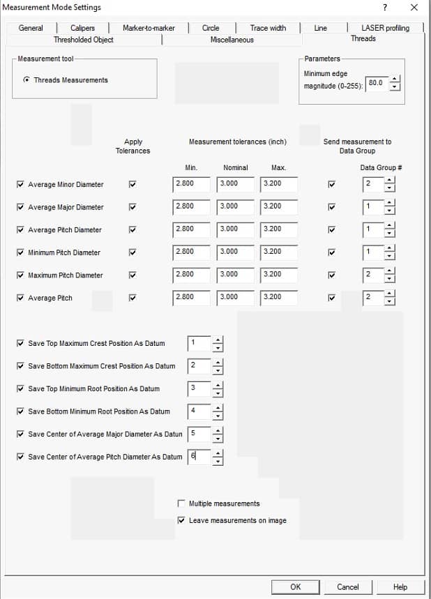 Thread Inspection setup dialog