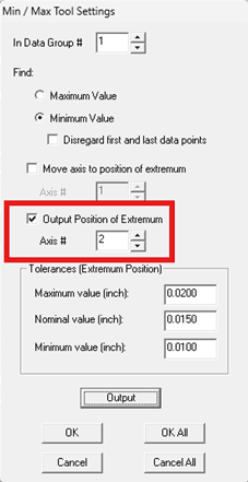 Min-Max tool output position of extremum option