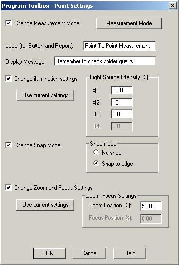 Program Toolbox Point Settings