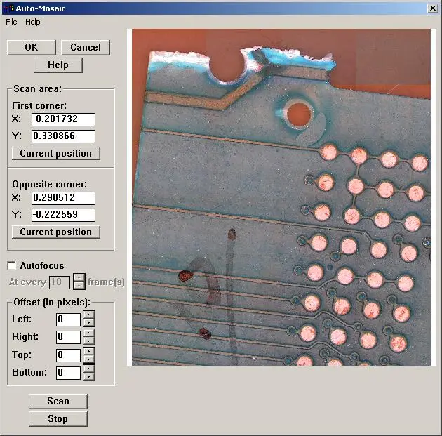 VisionGauge Auto-Mosaic dialog to build large resolution images