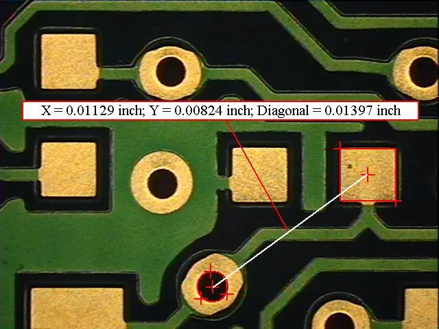 measurement results of inspection of components of a PCB using VisionGauge
