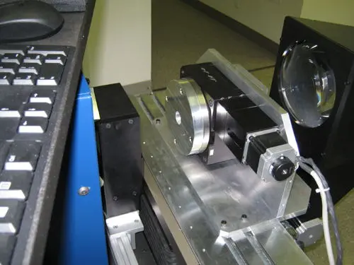 a rotary stage workholding on a VisionGauge digital optical comparator stage mounted to face the camera