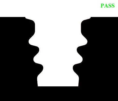 A turbine slot root form automatically inspected with VisionGauge CAD Auto-Pass/Fail tools receiving a Pass result.