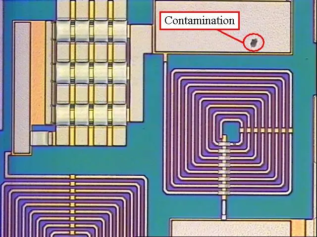 inspection result with VisionGauge looking for contamination on a wafer