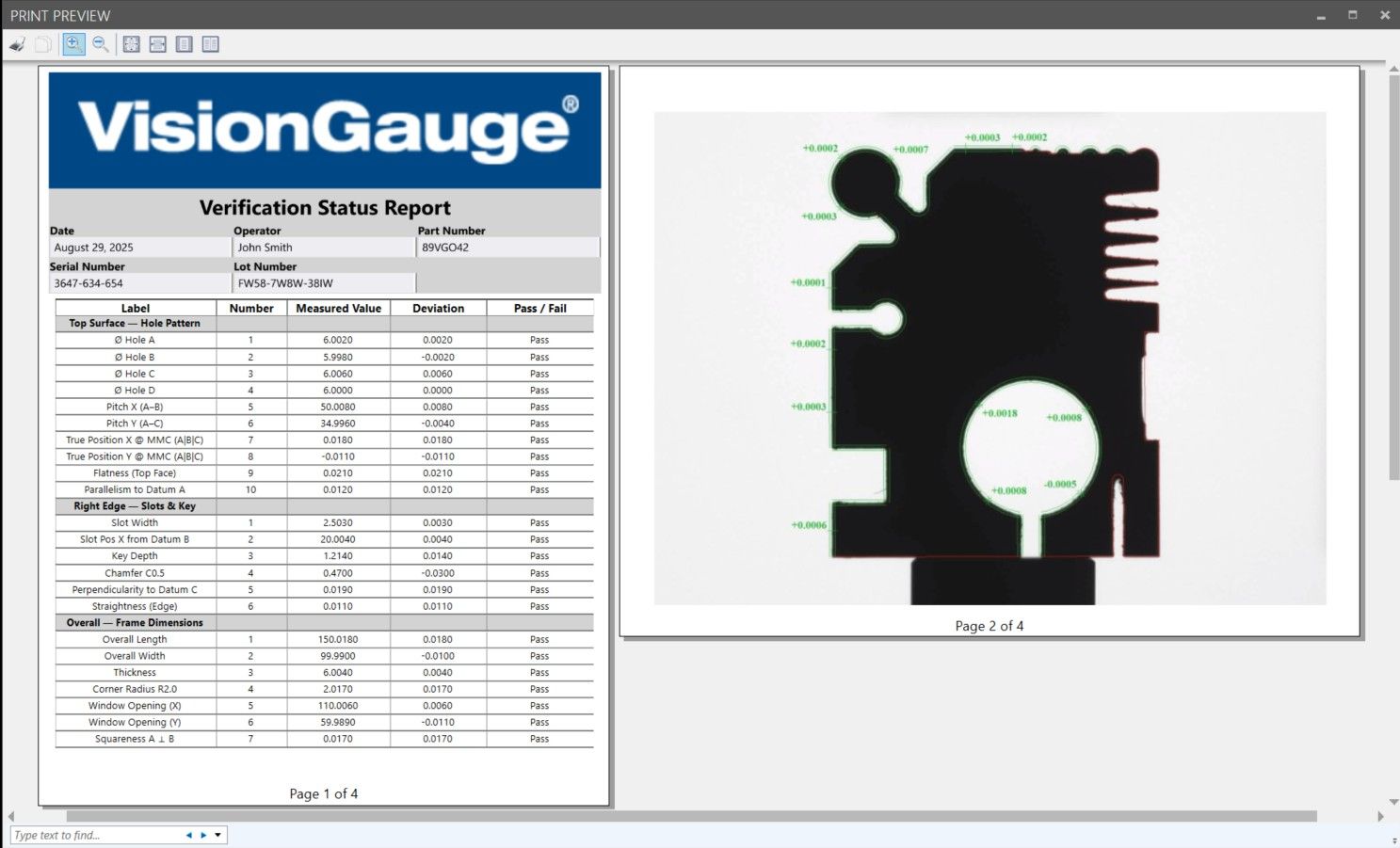 VisionGauge Report Builder Customized Report Preview