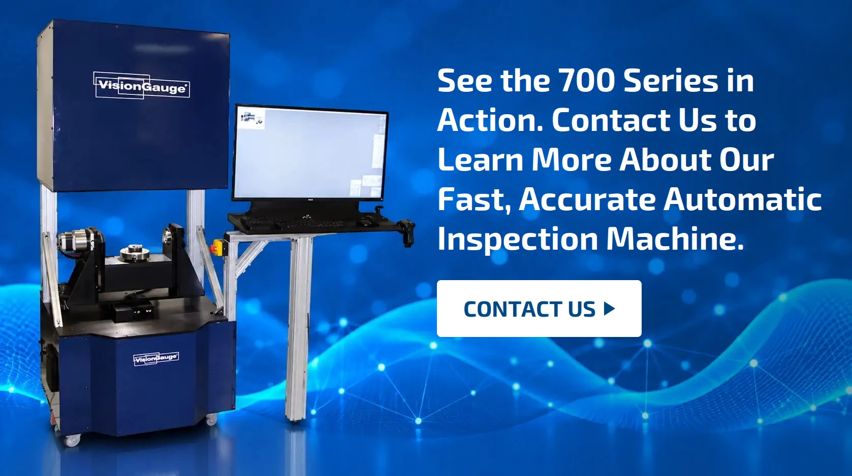 An advertisement image of the VisionGauge Digital Optical Comparator with aerospace part inspection software
