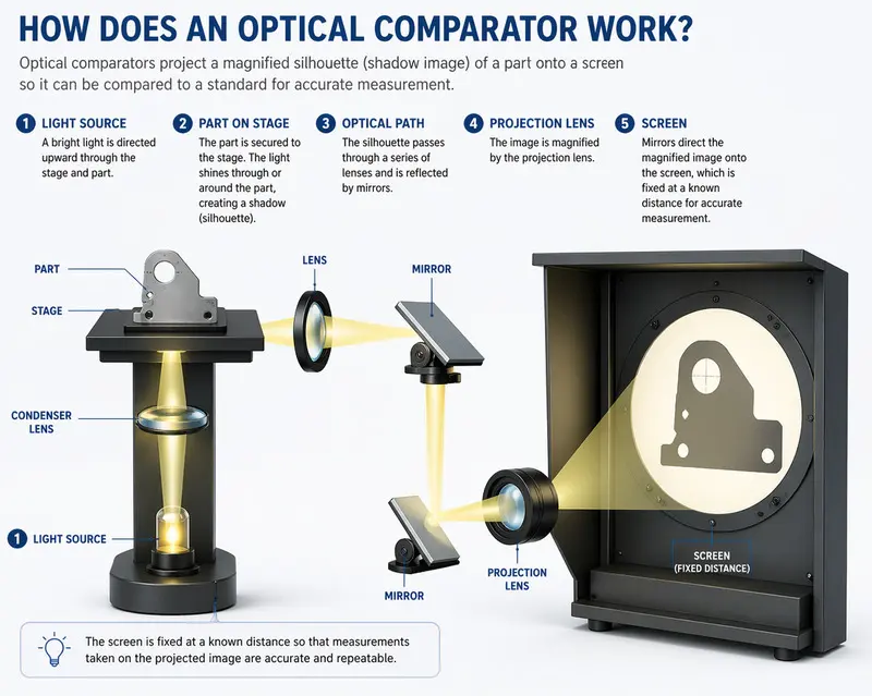 Graphic showing how an optical comparator works