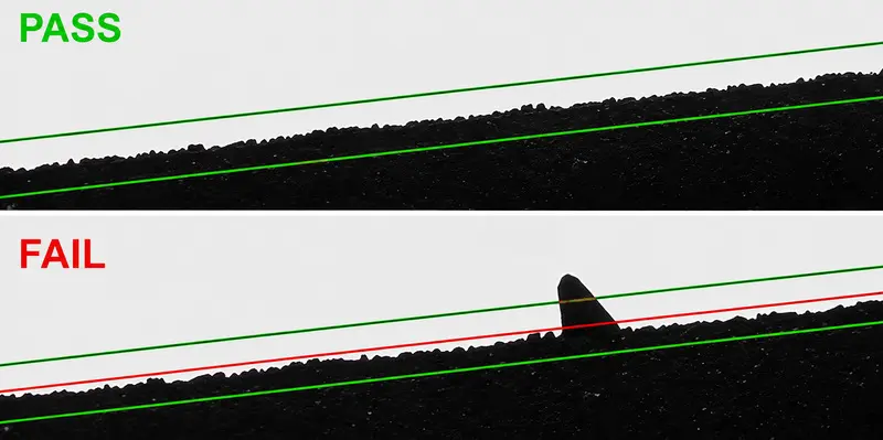 Example of VisionGauge® CAD Auto Pass/Fail tool evaluation