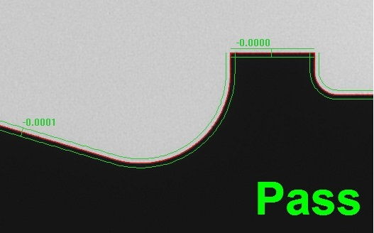 Auto Pass/Fail results using CAD entity segments on a VisionGauge Digital Optical Comparator