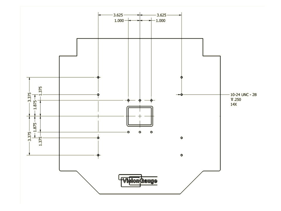 Desktop Configuration Base Plate Dimensions of a 300 Series VisionGauge Digital Optical Comparator