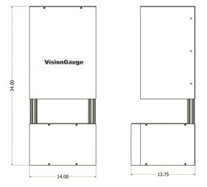 Desktop Configuration Dimensions of a 300 Series VisionGauge Digital Optical Comparator