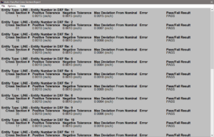 CAD Auto-Pass/Fail Entity Cross Section Report Displaying Maximum Deviation per Entity