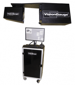 The VisionGauge® Standalone Inspection and Measurement System includes an inspection area connected to a remote workstation controlling the software and user-interface.
