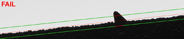 The geometry-based Auto Pass/Fail tool is especially well suited to parts with "peaks and valleys" where we don't know beforehand where the min & max deviations might be located... on VisionGauge® Digital Optical Comparator