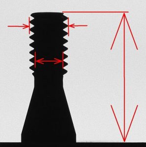 Automatic inspection and measurement of threads and other dimensions of a bone screw