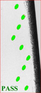 pass result during inspection of edm-drilled cooling holes on a VisionGauge Digital Optical Comparator