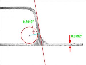Extrusion measurement of curvature and thickness performed on the VisionGauge Digital Optical Comparator.