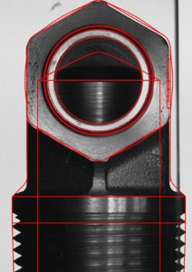 VisionGauge Digital Optical Comparator inspecting a nozzle