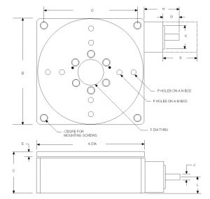 Overall Outline of Rotary Stage included in "VGDOC-30-RS" (different dimensions and configurations are available) on VisionGauge® Digital Optical Comparator