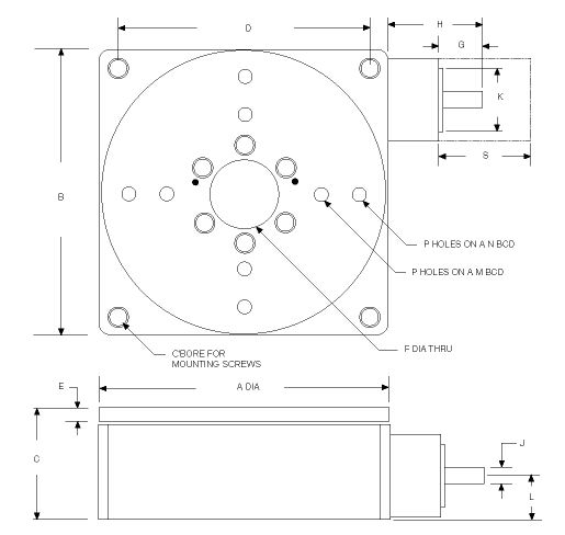 Overall Outline of Rotary Stage included in "VGDOC-30-RS" (different dimensions and configurations are available) on VisionGauge® Digital Optical Comparator